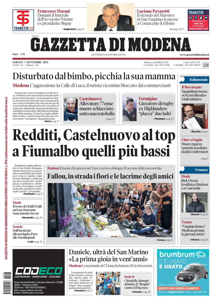 Prima-pagina-gazzetta di modena-oggi-edizione-del-2024-09-07